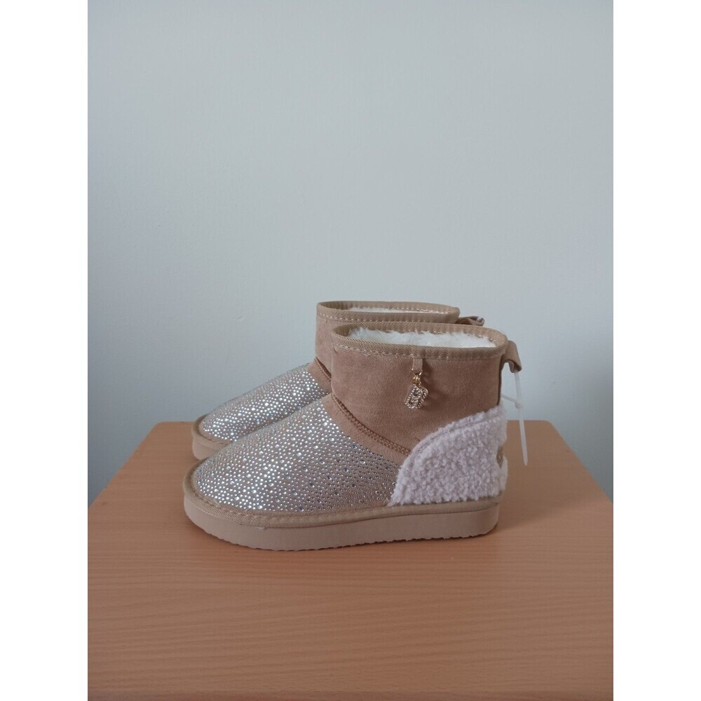 Bebe Faux Fur Winter Boots Rhinestones Fashion Bling Tan‎ Size 7
